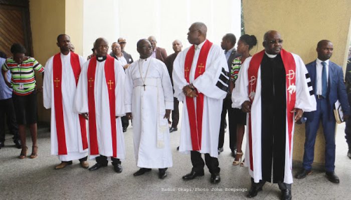 Les révérends-pasteurs responsables de l’Eglise protestante au Congo lors du culte en mémoire de Laurent Désiré Kabila le 16/01/2018 à Kinshasa dans la cathédrale du Centenaire protestant. Radio Okapi/Ph. John Bompengo